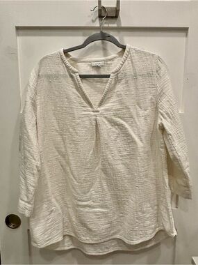 Women's J. Jill Pure Jill White Gauzy Textured V-Neck Tunic Top
